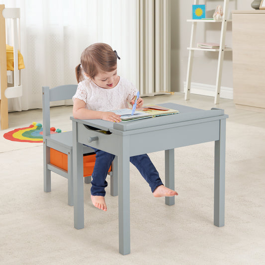 Wood Activity Kids Table and Chair Set with Storage Space-Gray Kids Crystal