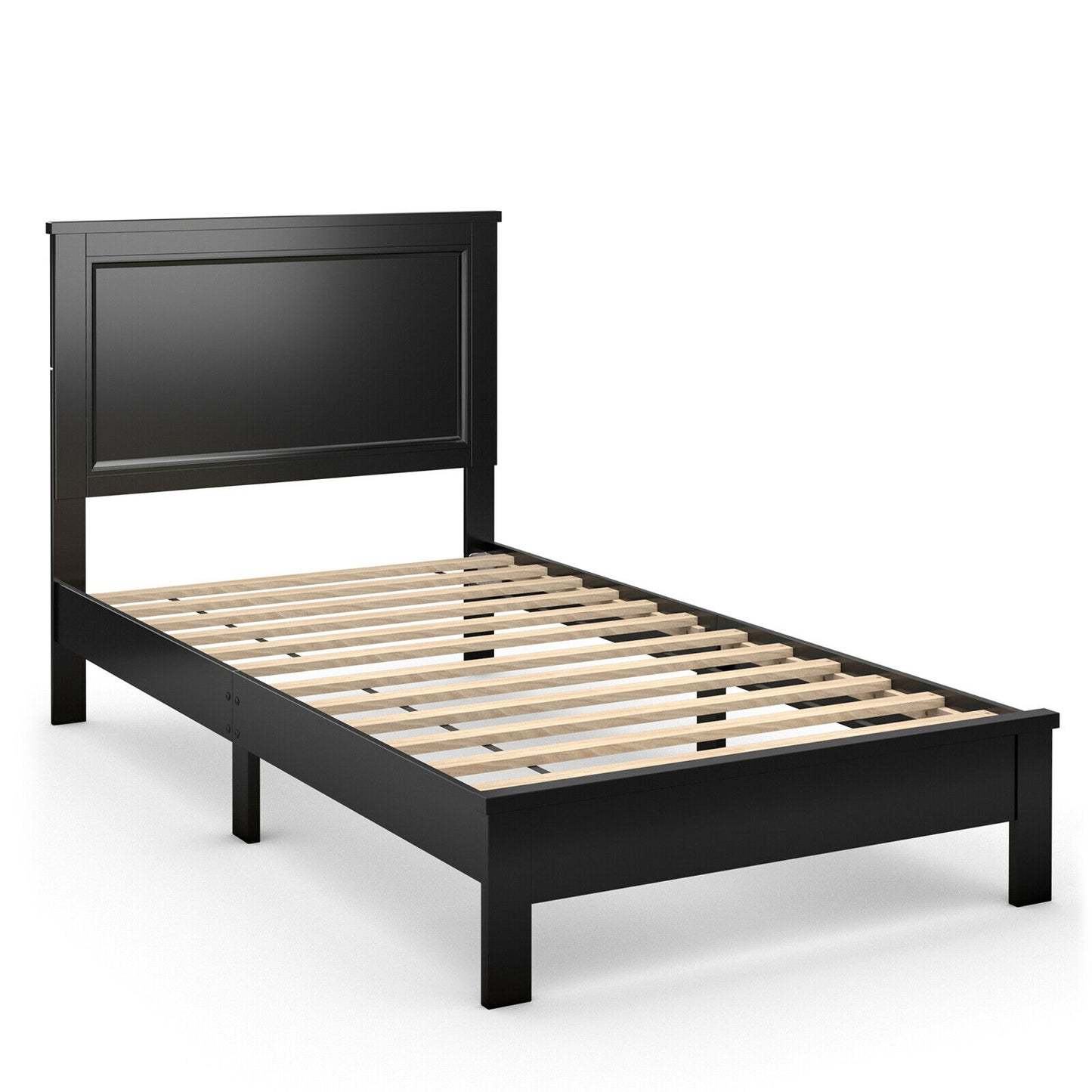 Twin Size Platform Bed Frame with Rubber Wood Leg-Black Kids Crystal