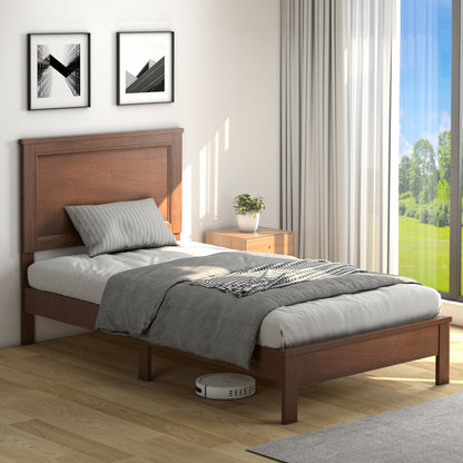 Twin Size Platform Bed Frame with Rubber Wood Leg-Walnut