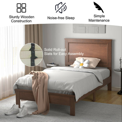 Twin Size Platform Bed Frame with Rubber Wood Leg-Walnut