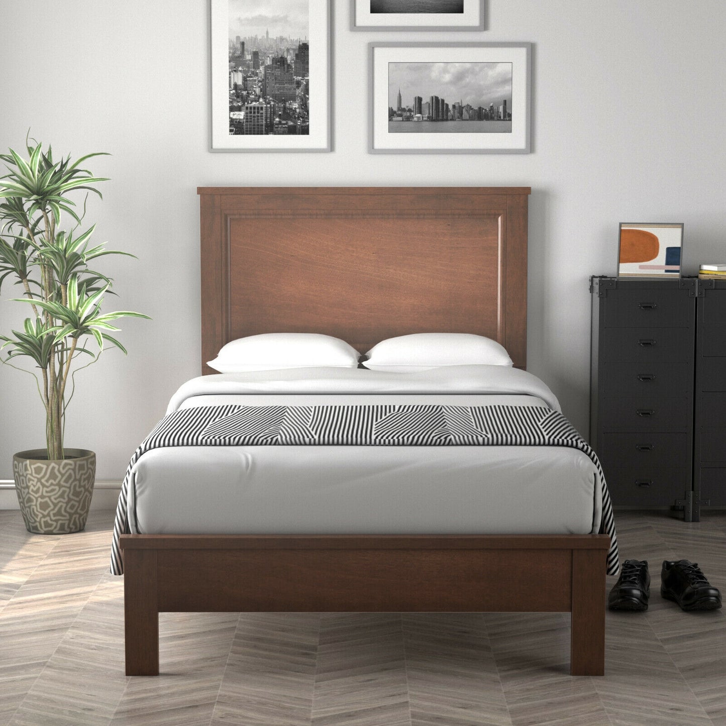 Twin Size Platform Bed Frame with Rubber Wood Leg-Walnut Kids Crystal