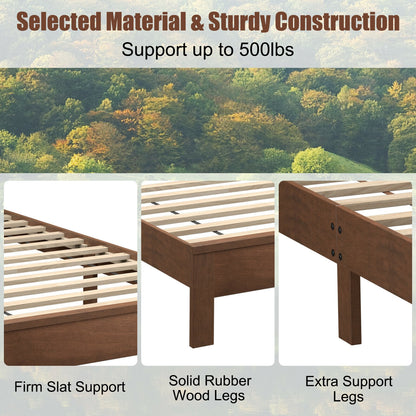 Twin Size Platform Bed Frame with Rubber Wood Leg-Walnut