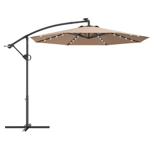 10 ft 360° Rotation Solar Powered LED Patio Offset Umbrella without Weight Base-Beige Kids Crystal