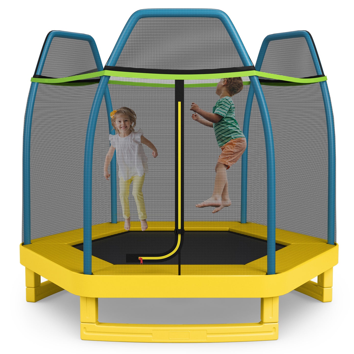 7 ft Kids Trampoline W/ Safety Enclosure Net-Yellow Kids Crystal