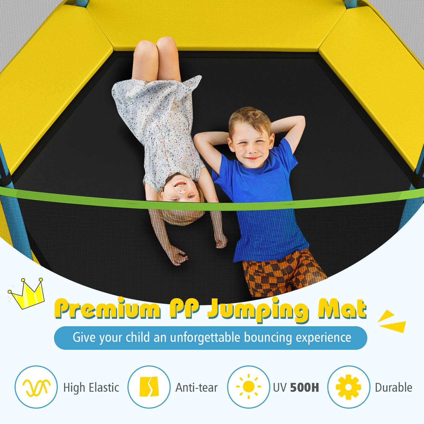 7 ft Kids Trampoline W/ Safety Enclosure Net-Yellow Kids Crystal