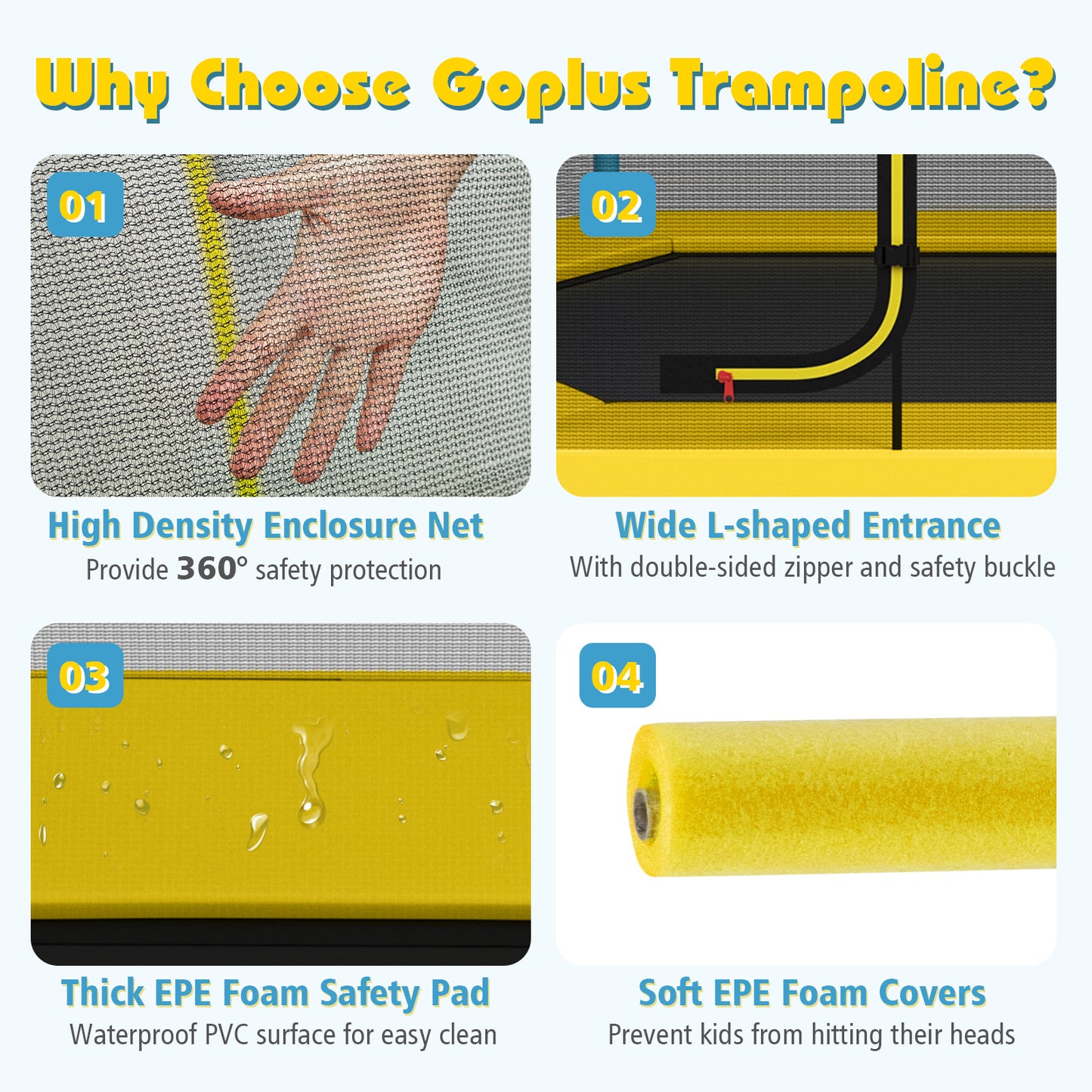 7 ft Kids Trampoline W/ Safety Enclosure Net-Yellow Kids Crystal