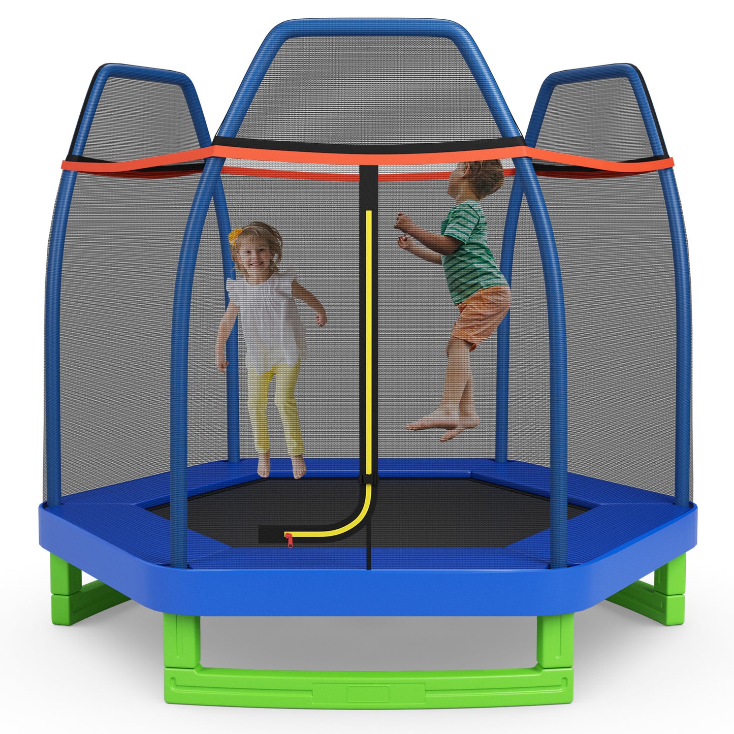 7 Ft Kids Trampoline W/ Safety Enclosure Net-Blue Kids Crystal