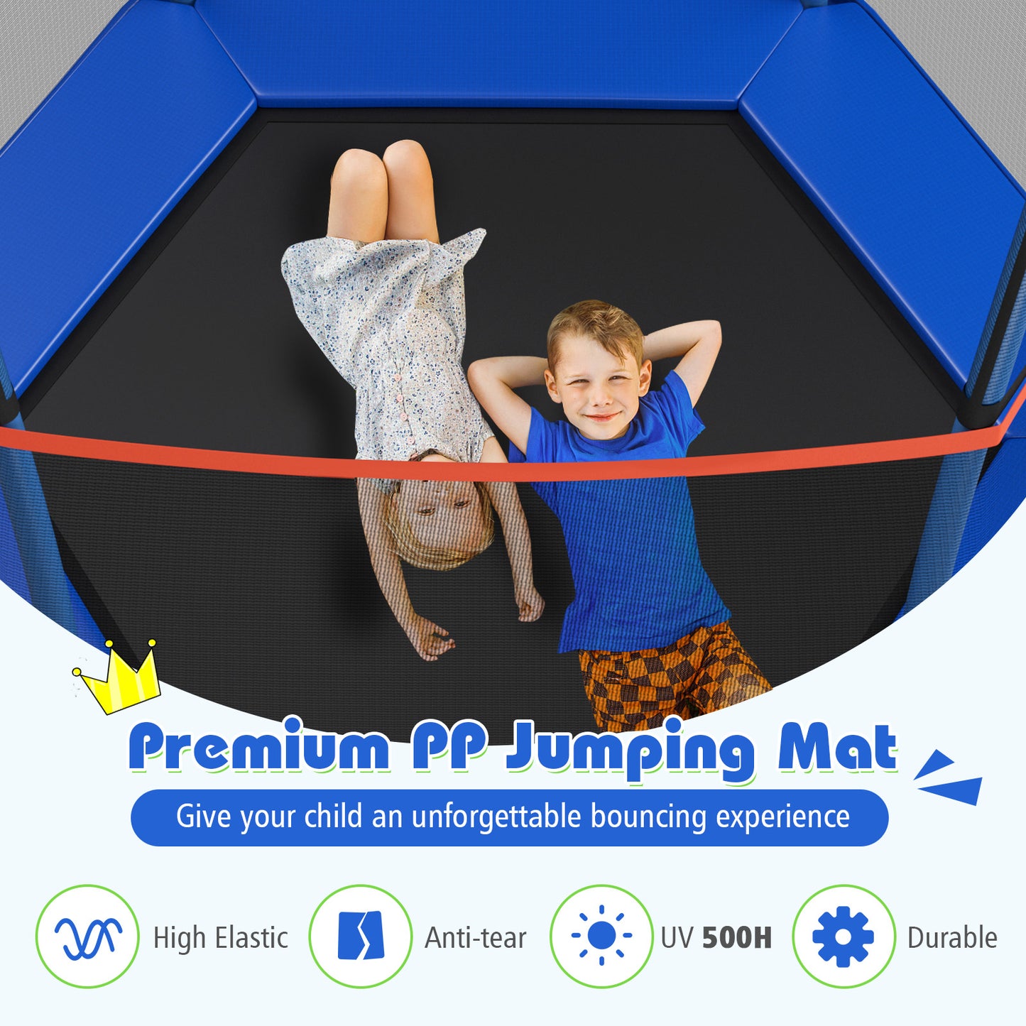 7 Ft Kids Trampoline W/ Safety Enclosure Net-Blue Kids Crystal