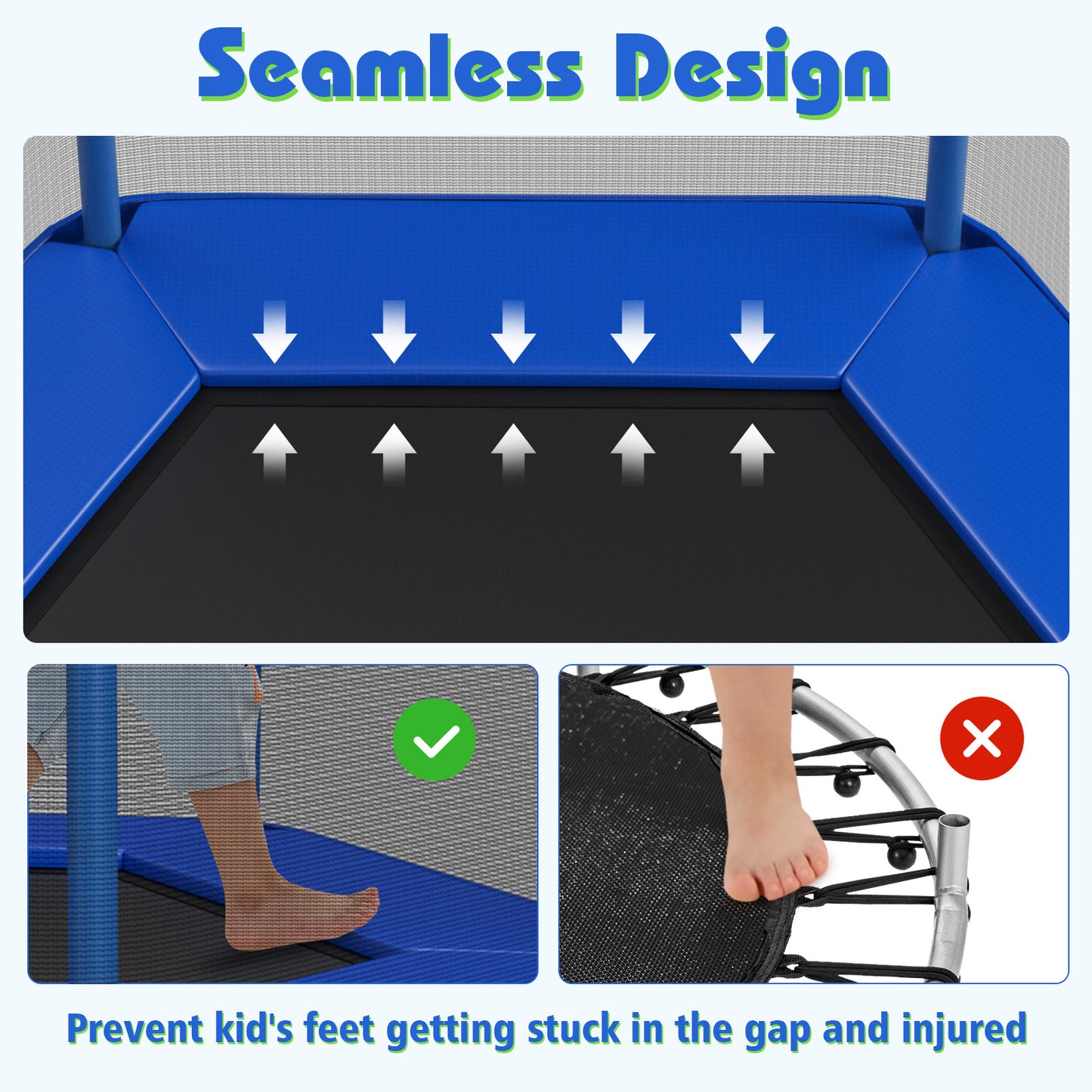 7 Ft Kids Trampoline W/ Safety Enclosure Net-Blue Kids Crystal