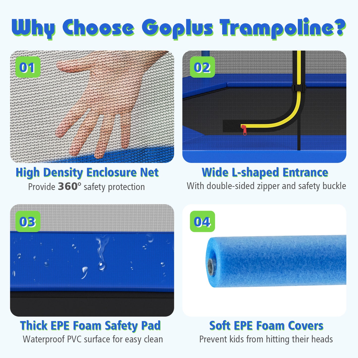 7 Ft Kids Trampoline W/ Safety Enclosure Net-Blue Kids Crystal