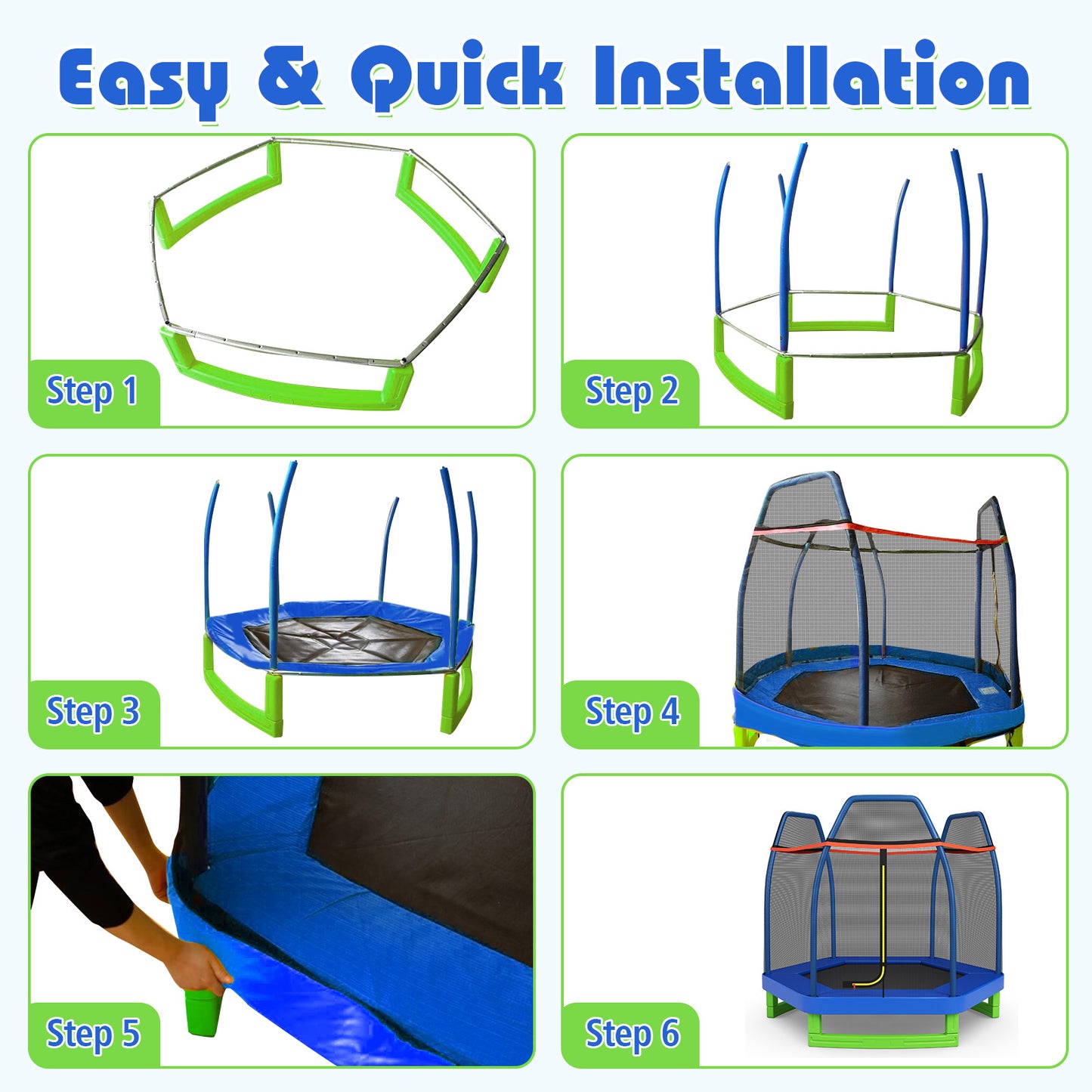 7 Ft Kids Trampoline W/ Safety Enclosure Net-Blue Kids Crystal