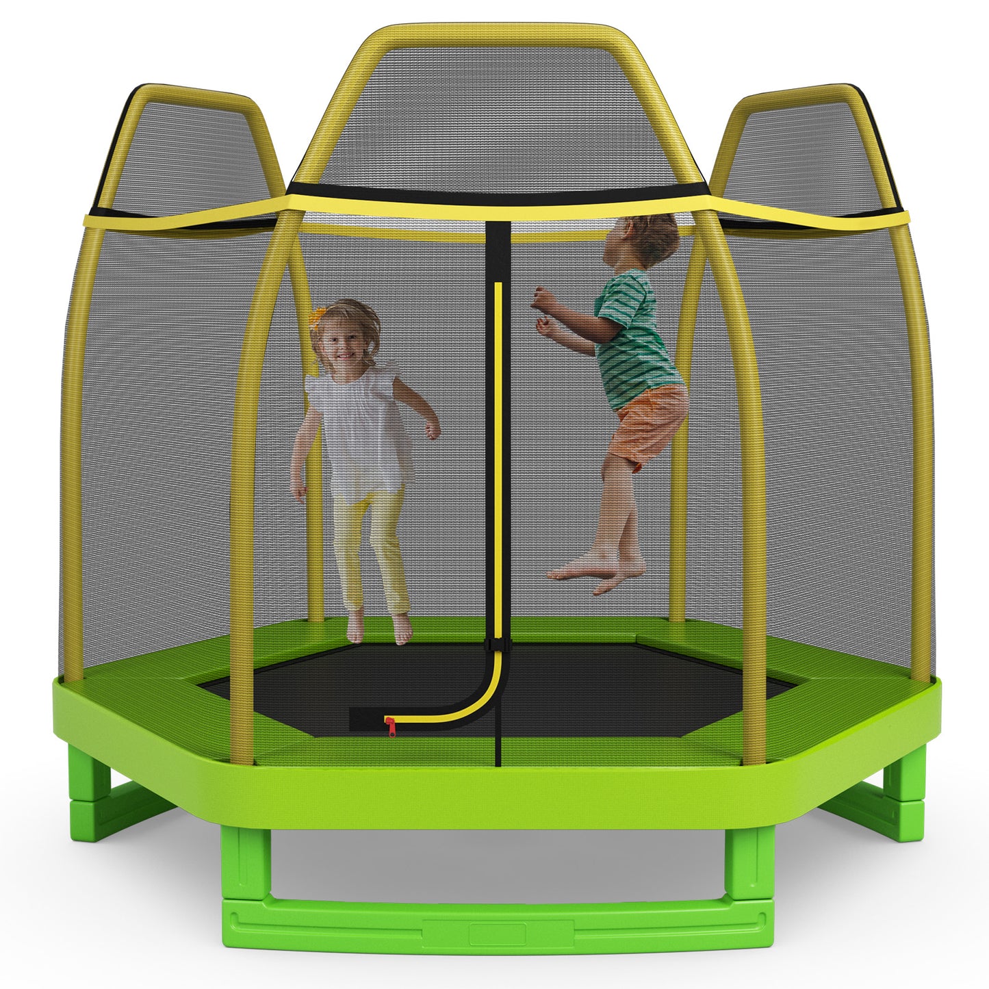 7FT Kids Trampoline with Safety Enclosure Net-Green Kids Crystal