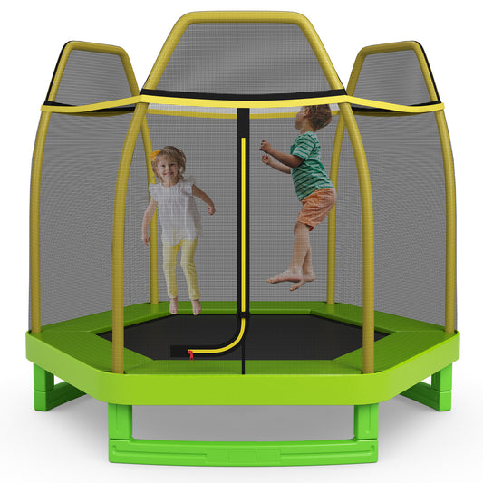 7FT Kids Trampoline with Safety Enclosure Net-Green Kids Crystal