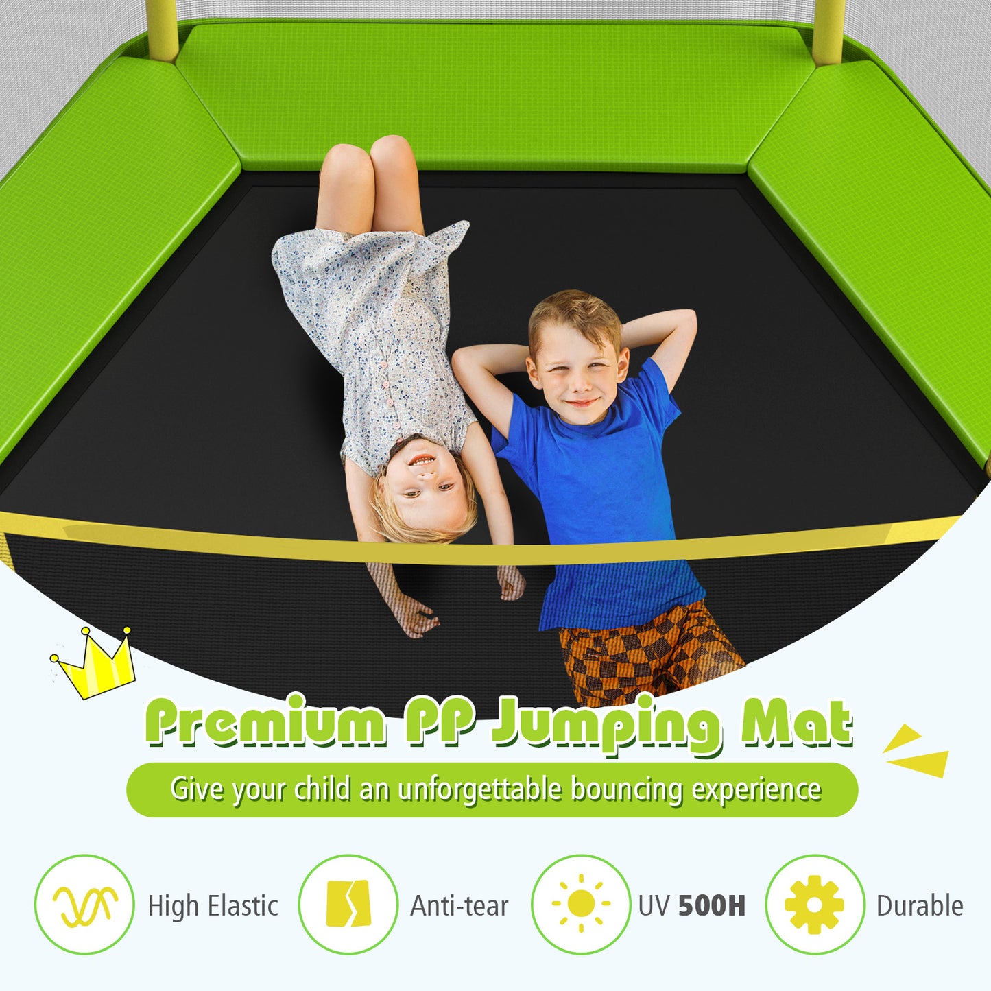 7FT Kids Trampoline with Safety Enclosure Net-Green Kids Crystal