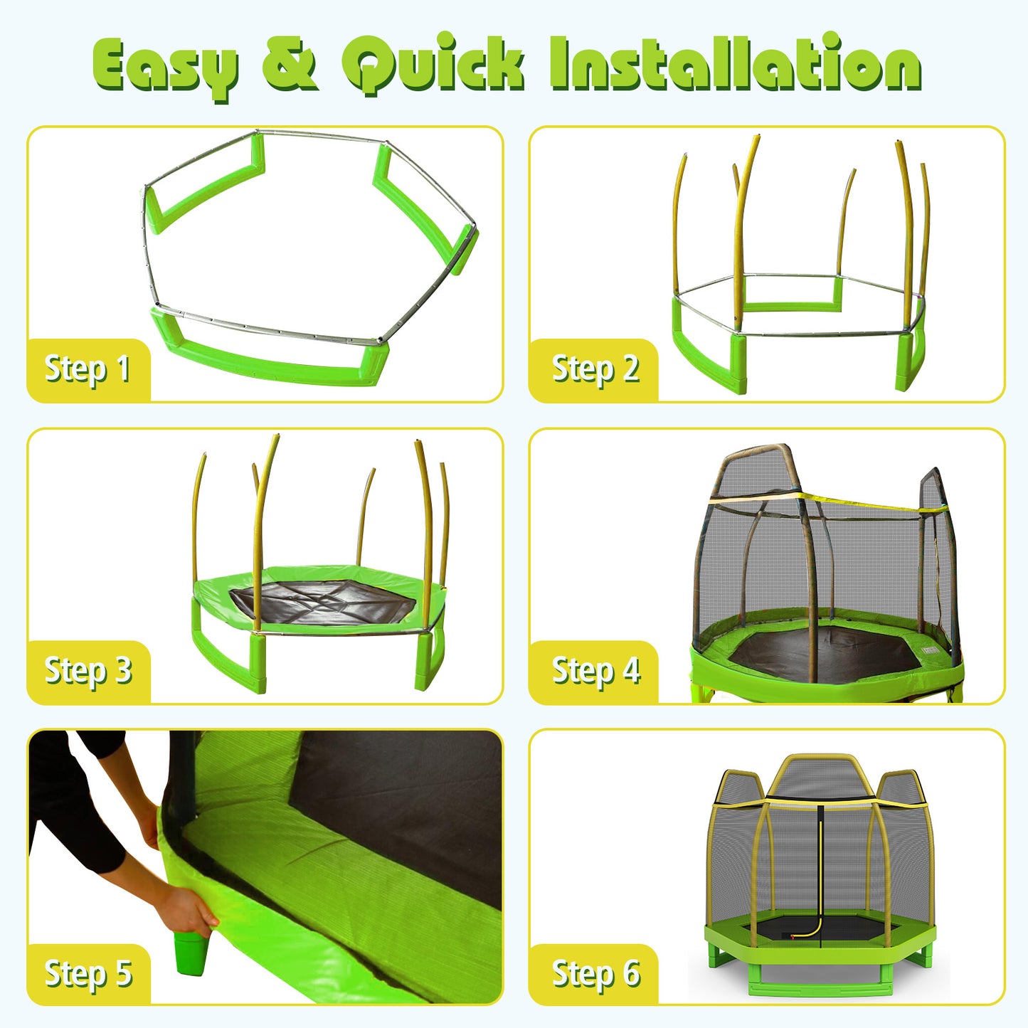 7FT Kids Trampoline with Safety Enclosure Net-Green Kids Crystal