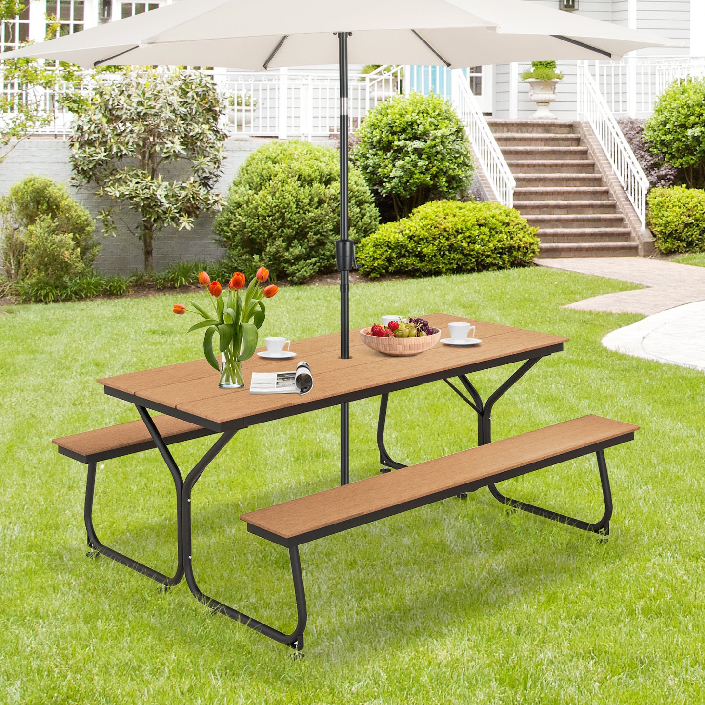 6 Feet Outdoor Picnic Table Bench Set for 6-8 People-Brown Kids Crystal