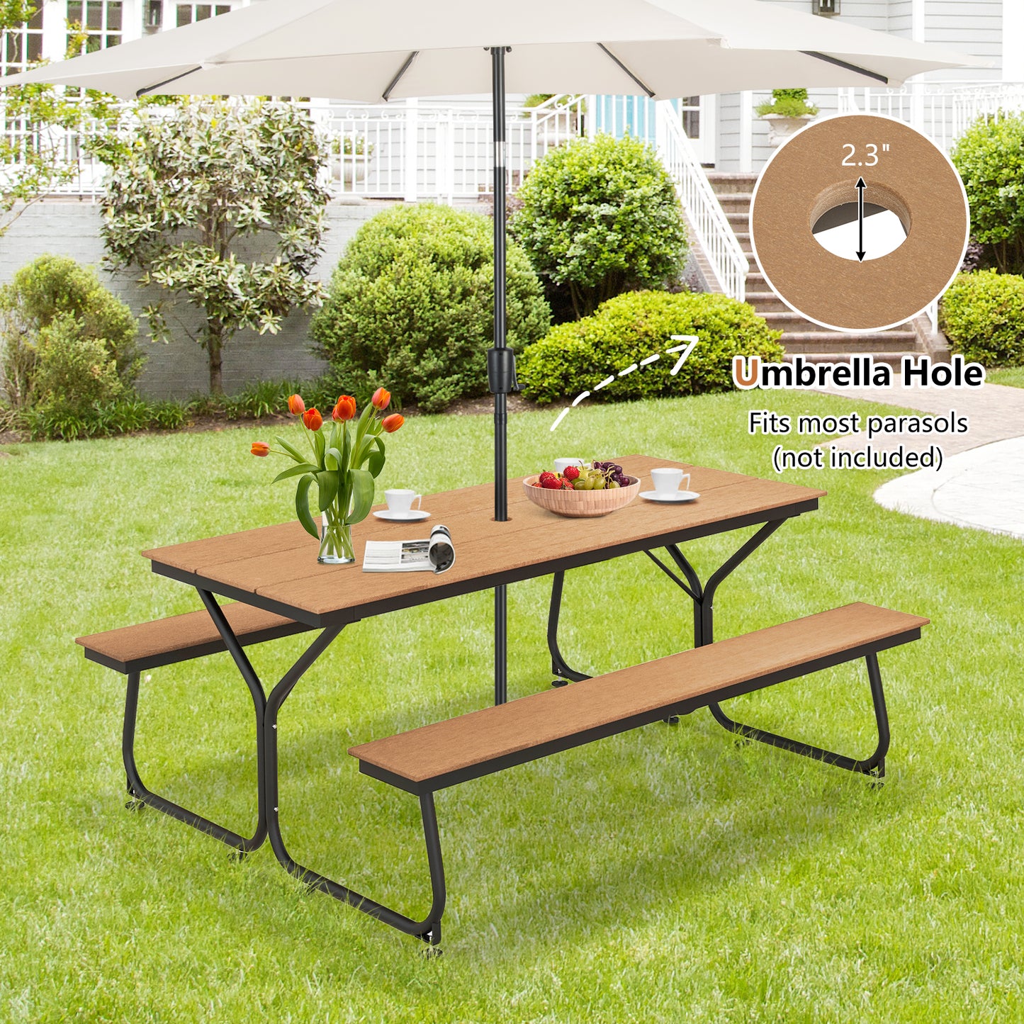 6 Feet Outdoor Picnic Table Bench Set for 6-8 People-Brown Kids Crystal