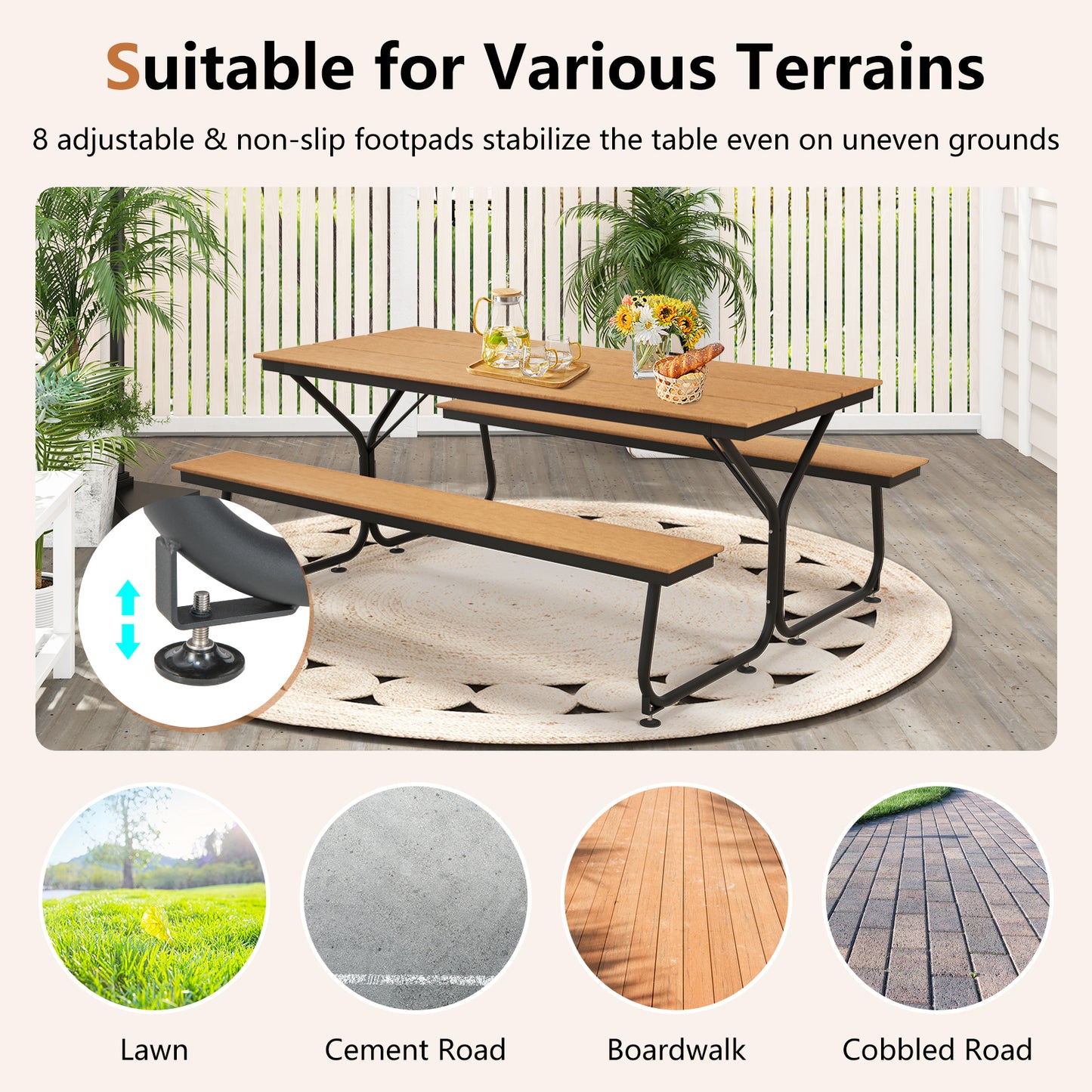 6 Feet Outdoor Picnic Table Bench Set for 6-8 People-Brown Kids Crystal