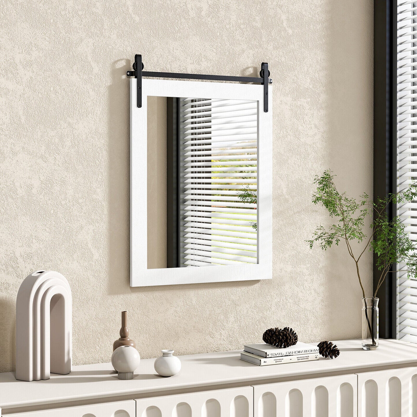 30 x 22 Inch Wall Mount Mirror with Wood Frame-White Kids Crystal