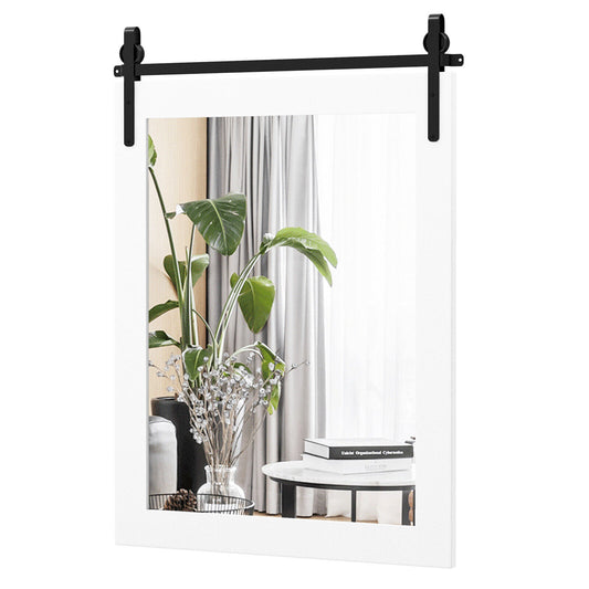 30 x 22 Inch Wall Mount Mirror with Wood Frame-White Kids Crystal