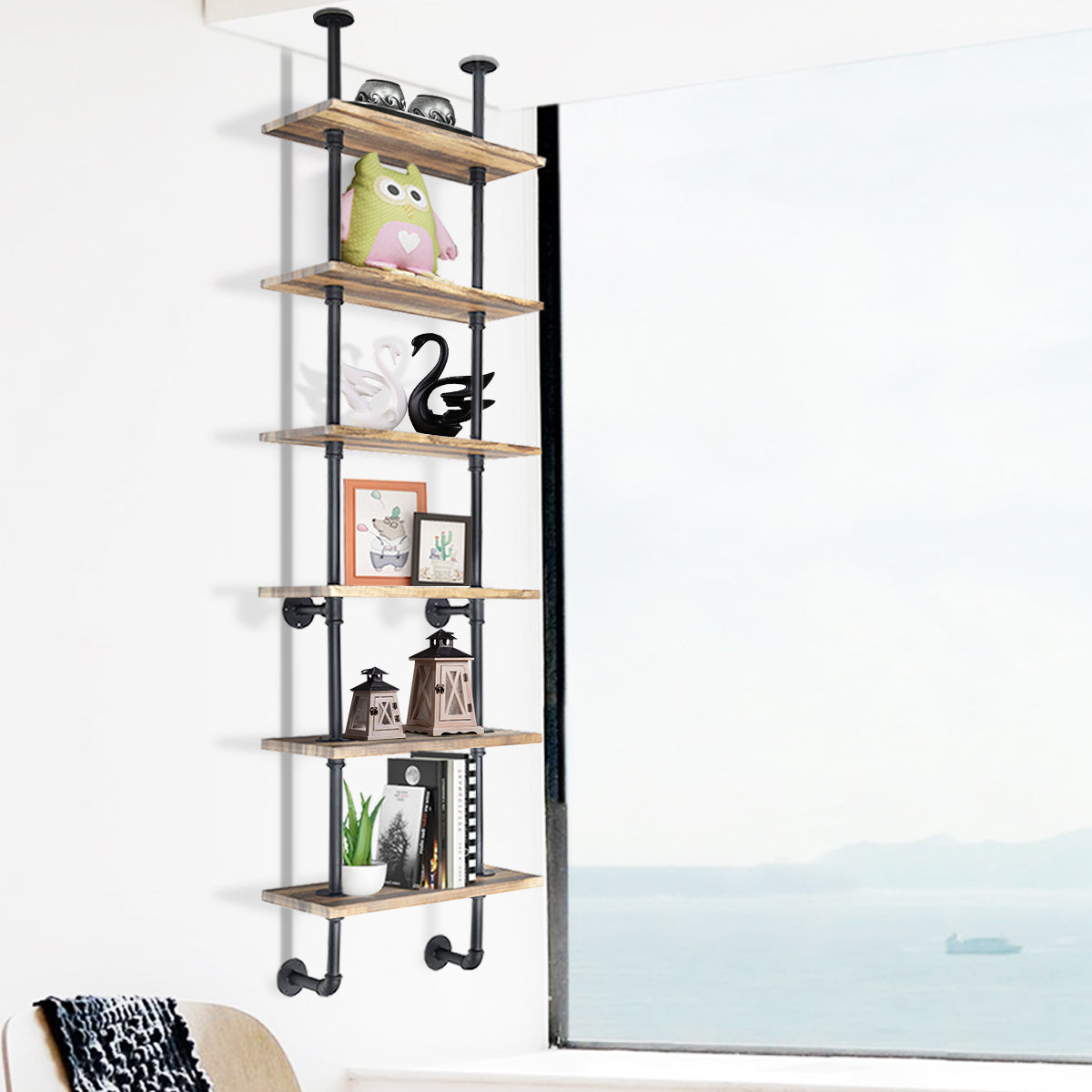 6-Tier Industrial Wall Mounted Pipe Shelves Kids Crystal