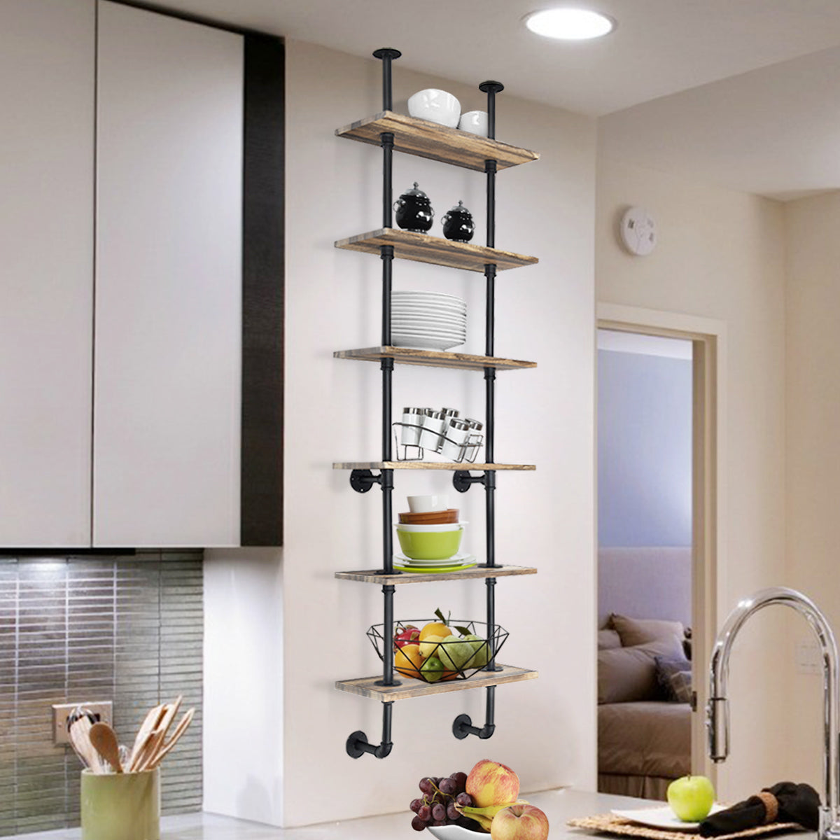 6-Tier Industrial Wall Mounted Pipe Shelves Kids Crystal