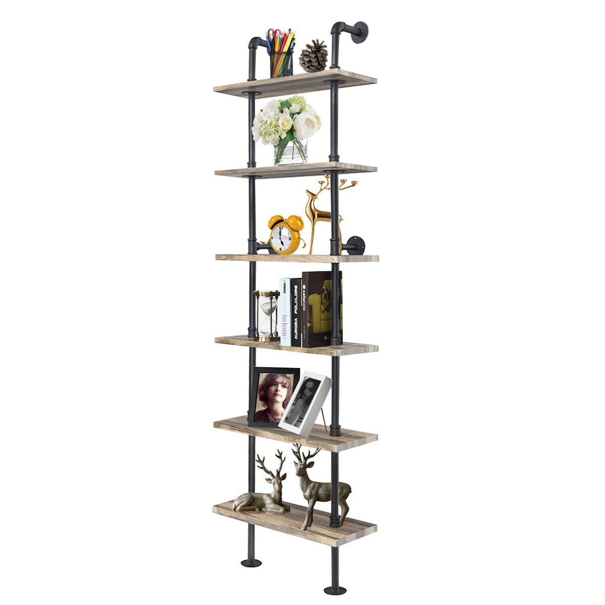 6-Tier Industrial Wall Mounted Pipe Shelves Kids Crystal