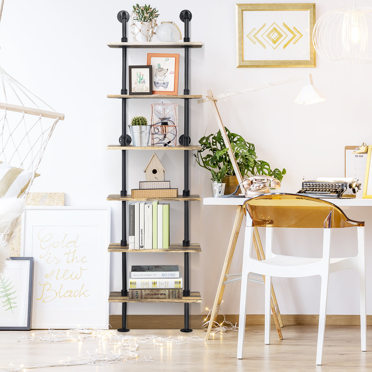 6-Tier Industrial Wall Mounted Pipe Shelves Kids Crystal
