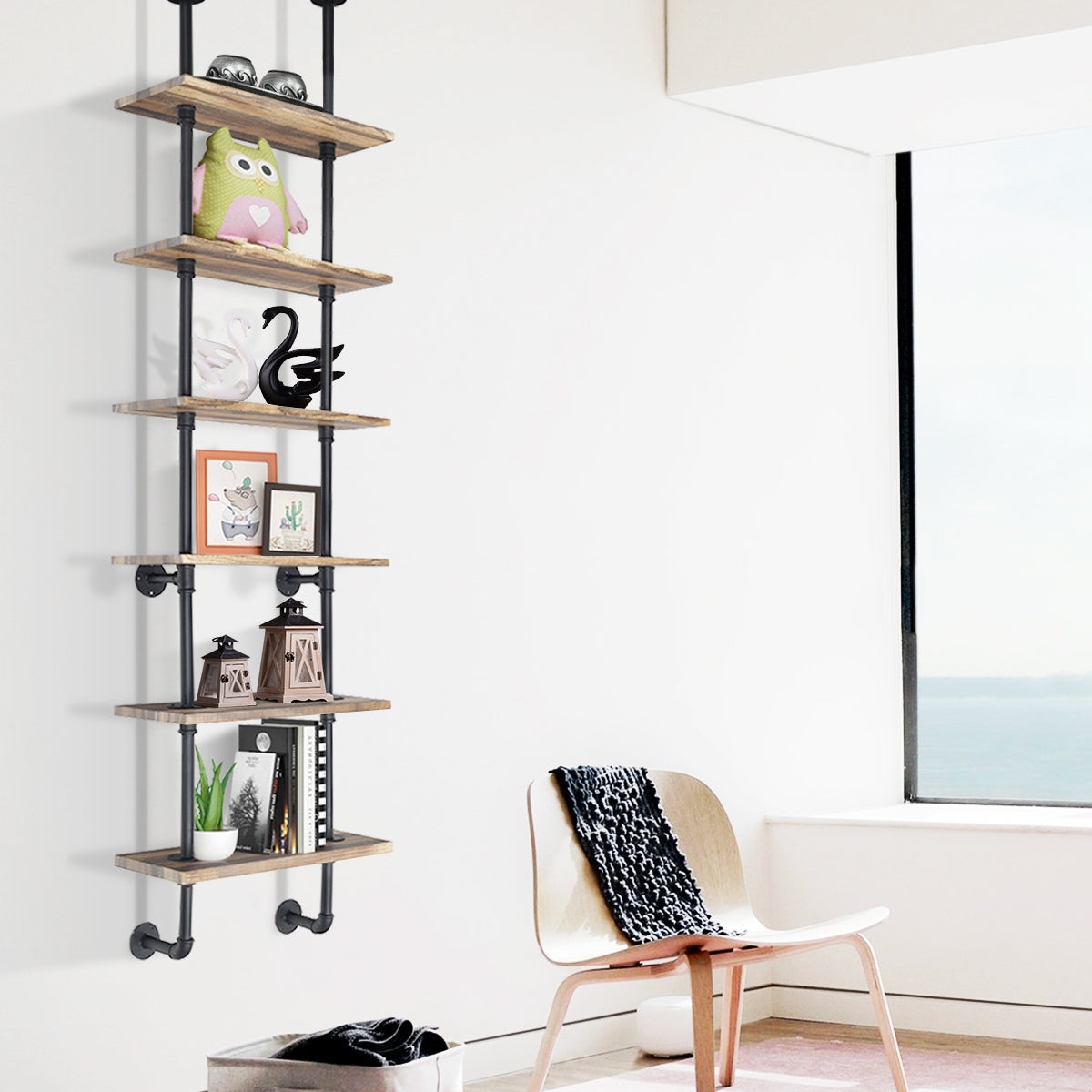 6-Tier Industrial Wall Mounted Pipe Shelves Kids Crystal