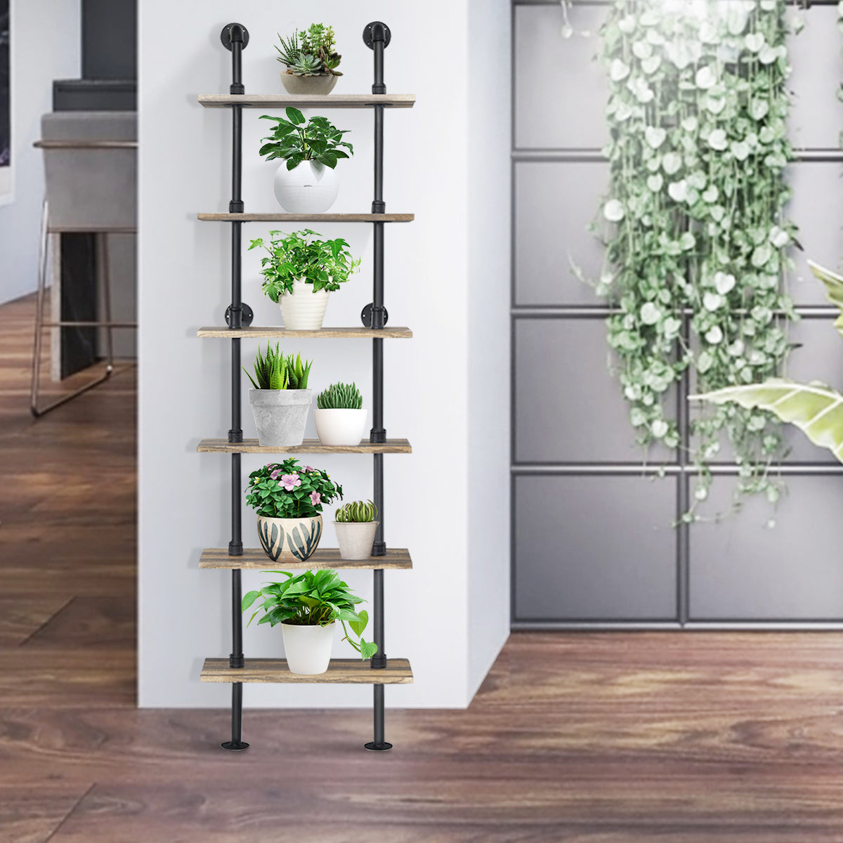 6-Tier Industrial Wall Mounted Pipe Shelves Kids Crystal