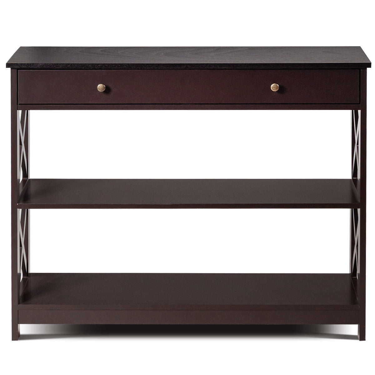 Console Table 3-Tier with Drawer and Storage Shelves-Dark Brown Kids Crystal