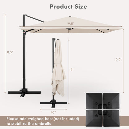 9.5 Feet Square Patio Cantilever Umbrella with 360° Rotation-Beige