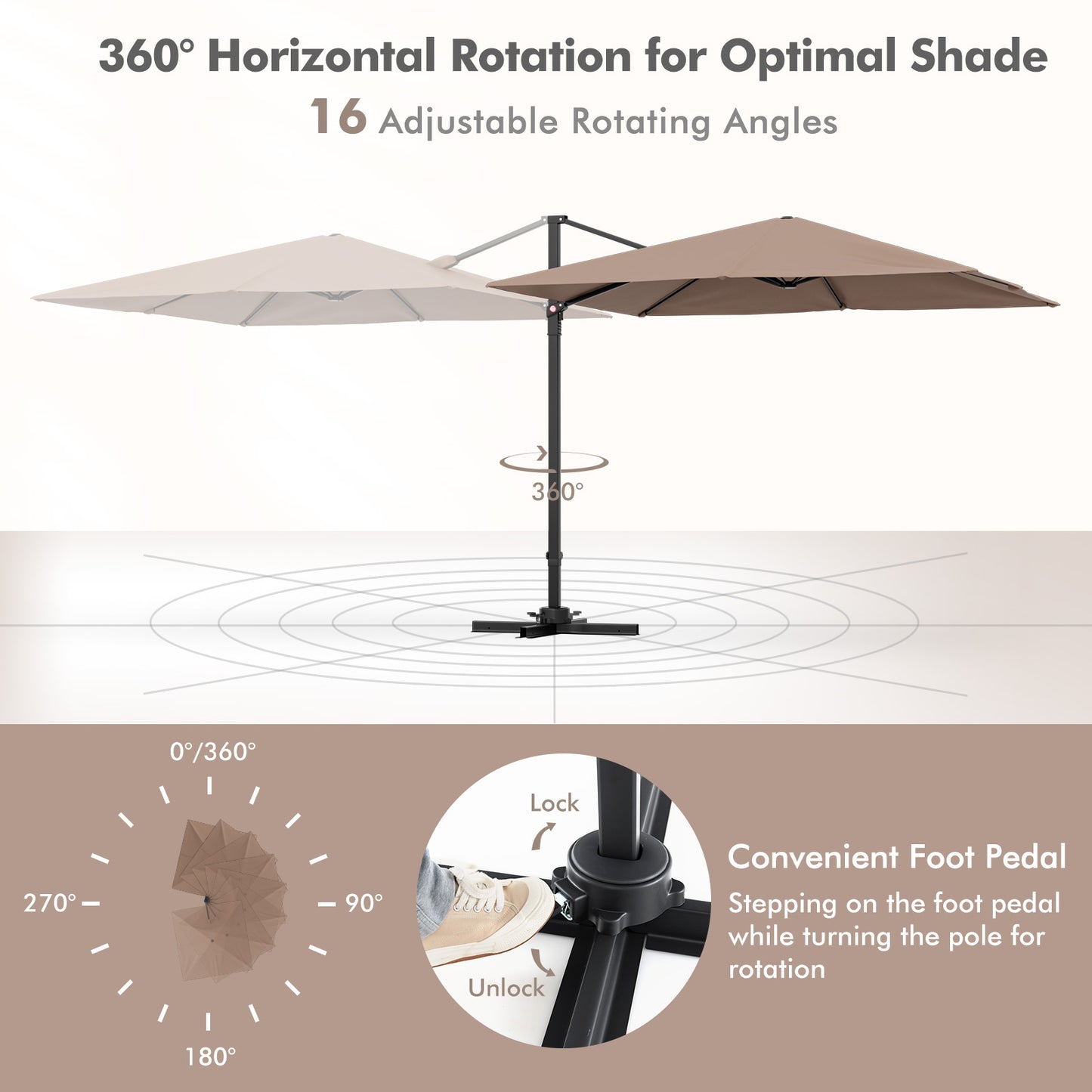 9.5 Feet Square Patio Cantilever Umbrella with 360° Rotation-Coffee Kids Crystal