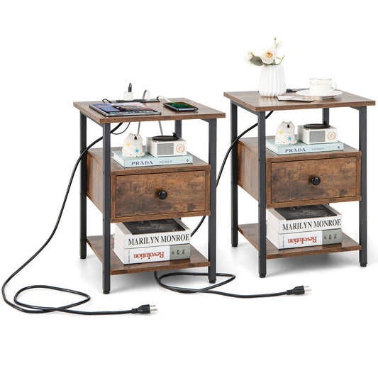 1/2 Pieces 3-Tier Nightstand with Charging Station and Drawer-Set of 2 Kids Crystal