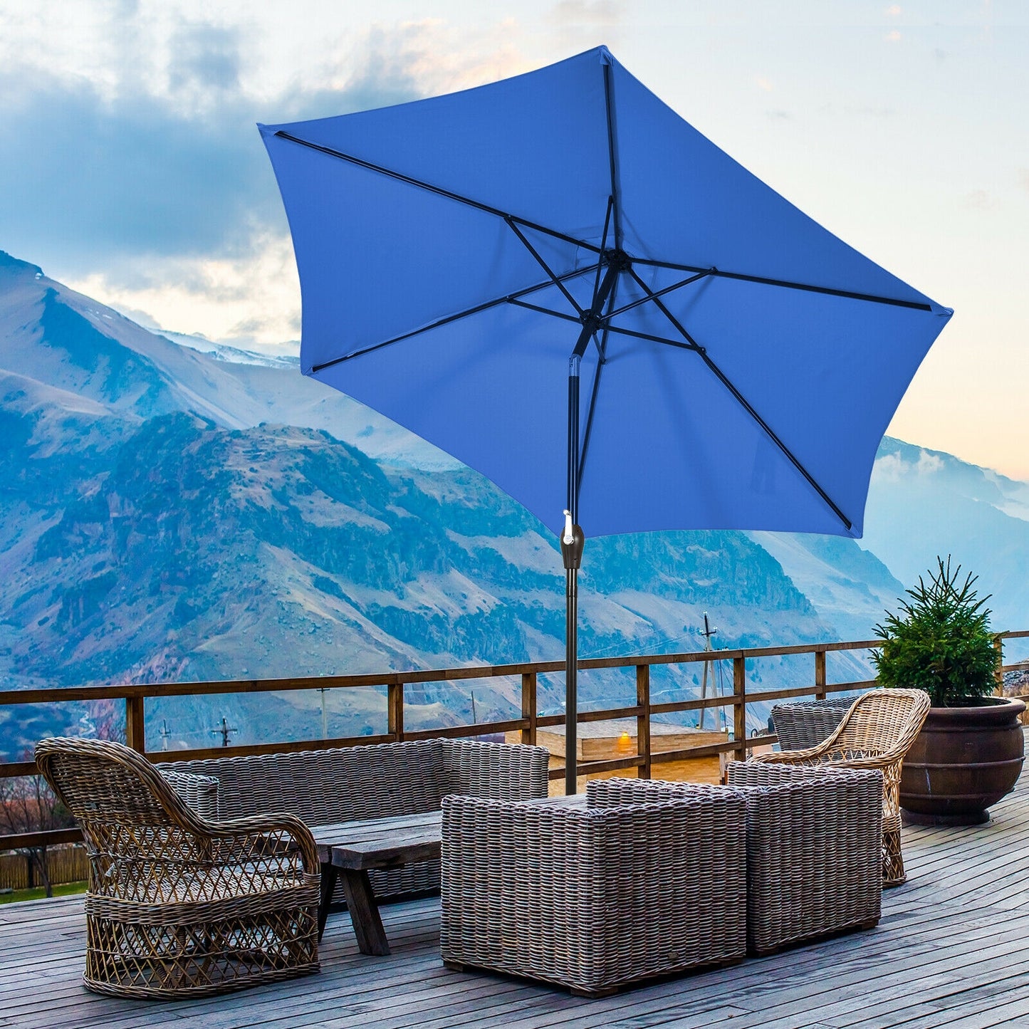9ft Patio Market Table Umbrella with Push Button Tilt and Crank-Blue Kids Crystal