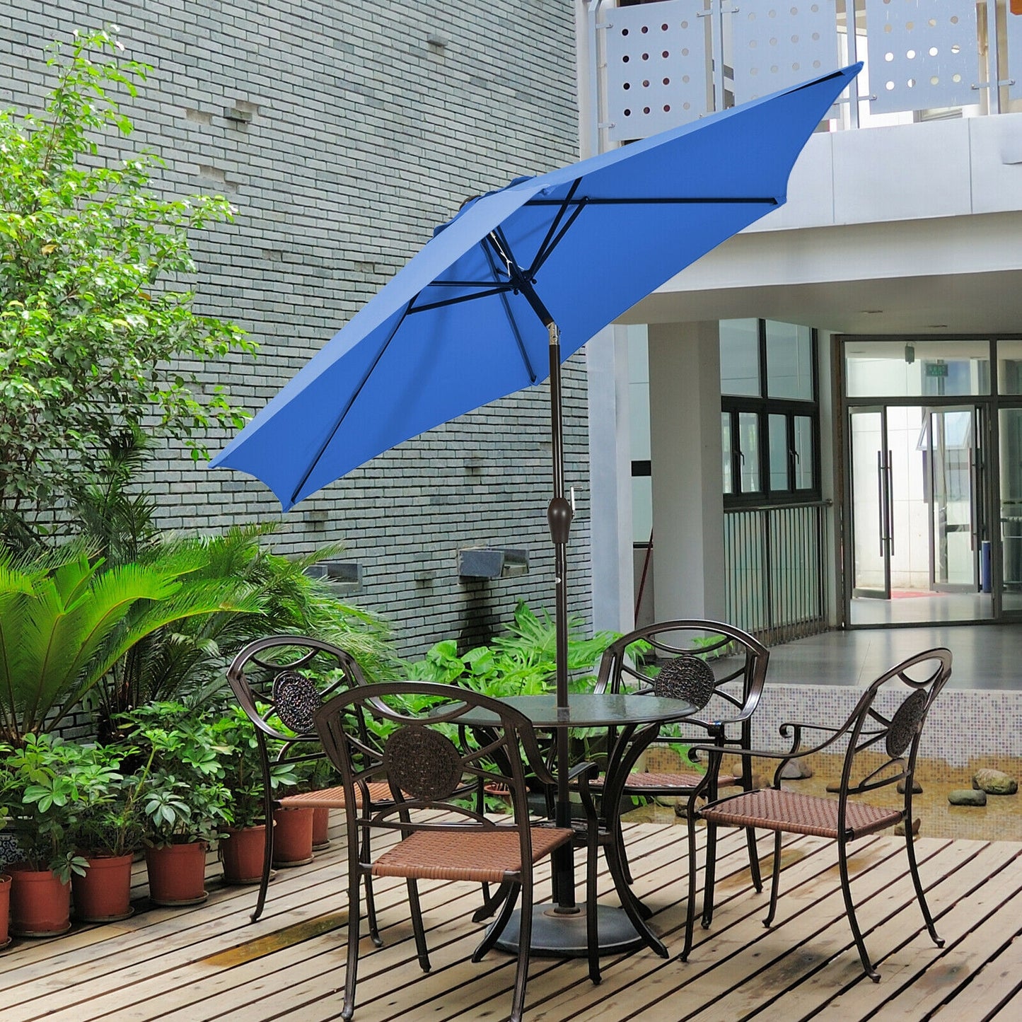 9ft Patio Market Table Umbrella with Push Button Tilt and Crank-Blue Kids Crystal