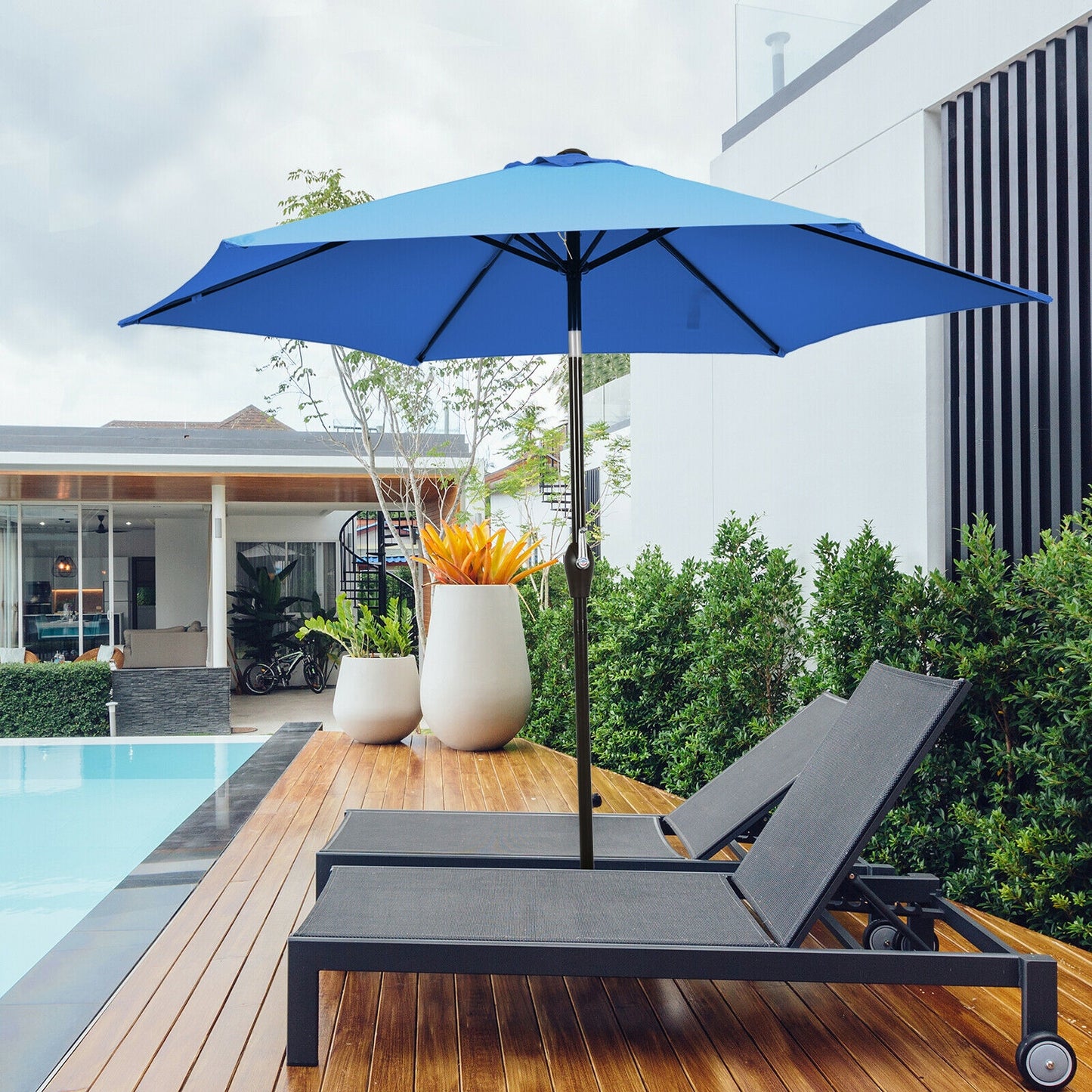 9ft Patio Market Table Umbrella with Push Button Tilt and Crank-Blue Kids Crystal