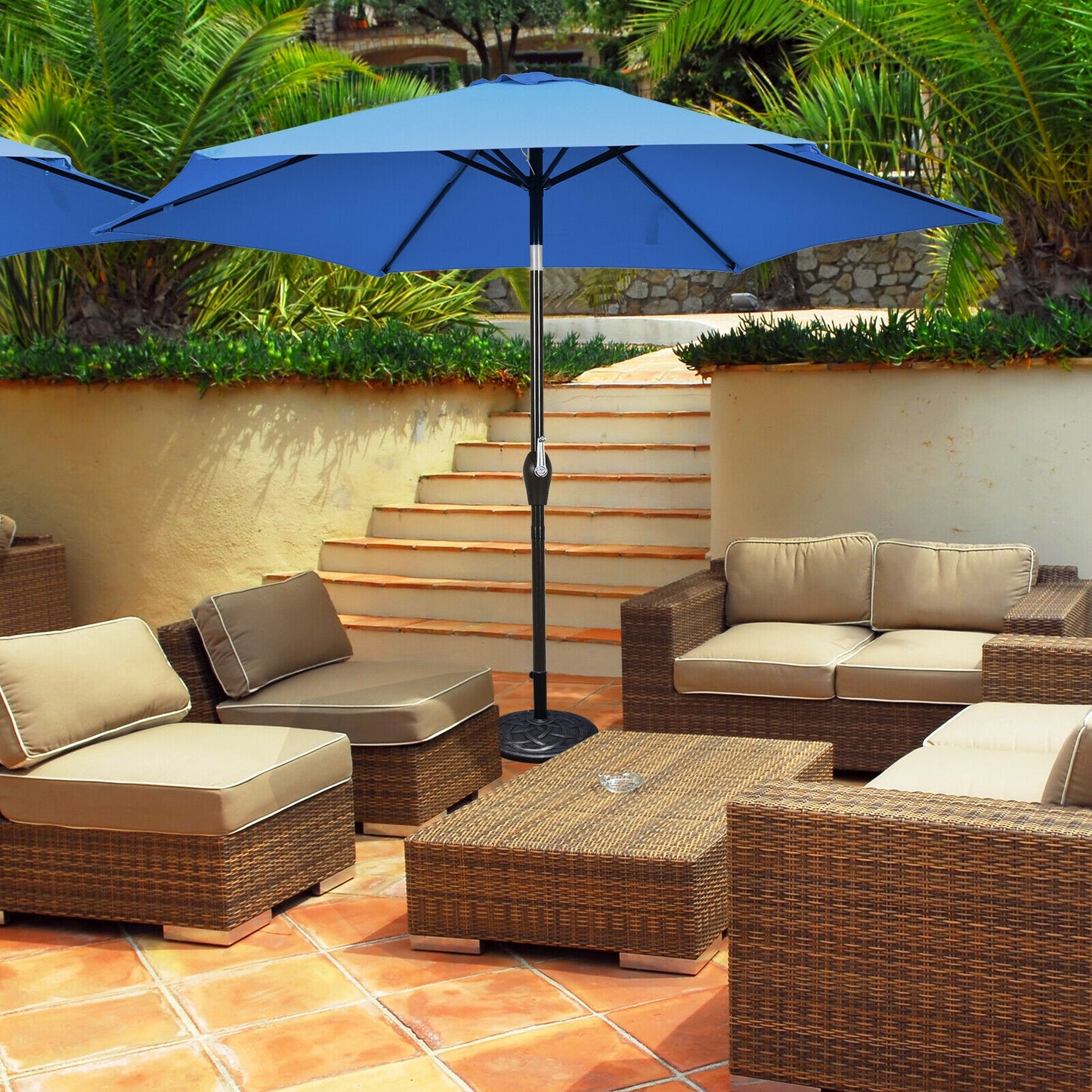 9ft Patio Market Table Umbrella with Push Button Tilt and Crank-Blue Kids Crystal