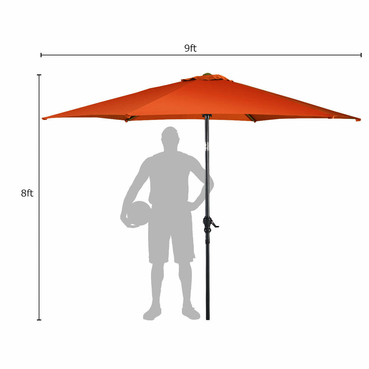 9ft Patio Market Table Umbrella with Push Button Tilt and Crank-Orange Kids Crystal