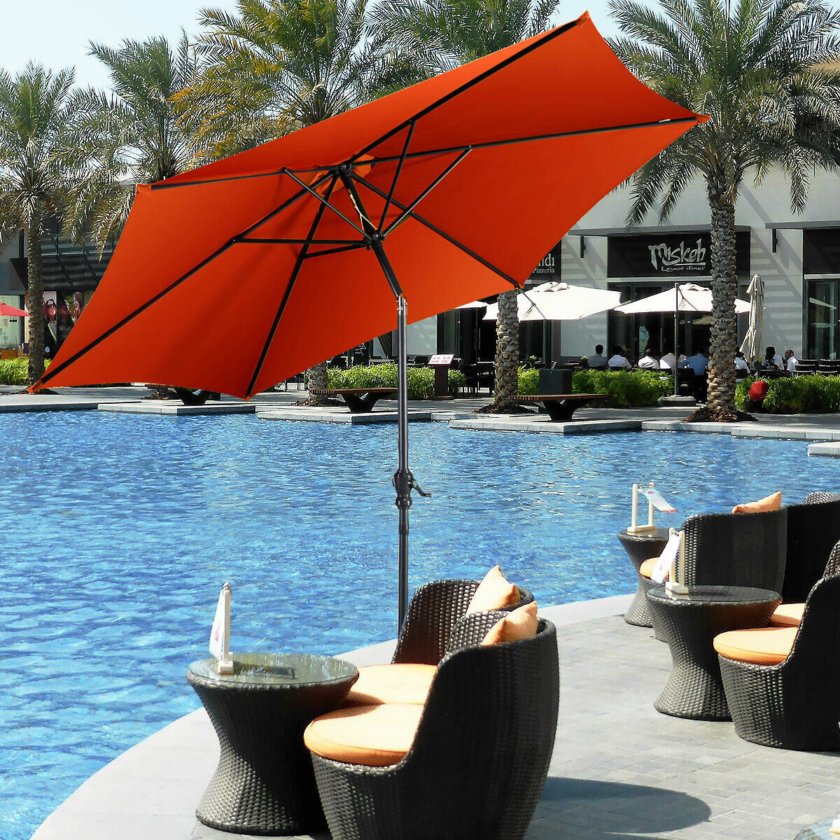 9ft Patio Market Table Umbrella with Push Button Tilt and Crank-Orange Kids Crystal