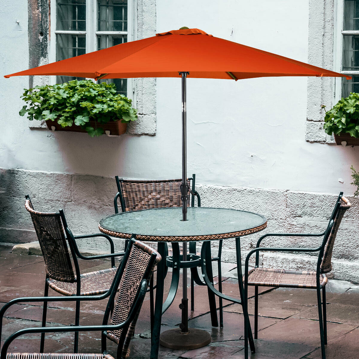 9ft Patio Market Table Umbrella with Push Button Tilt and Crank-Orange Kids Crystal