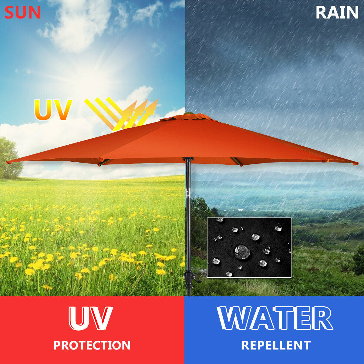 9ft Patio Market Table Umbrella with Push Button Tilt and Crank-Orange Kids Crystal
