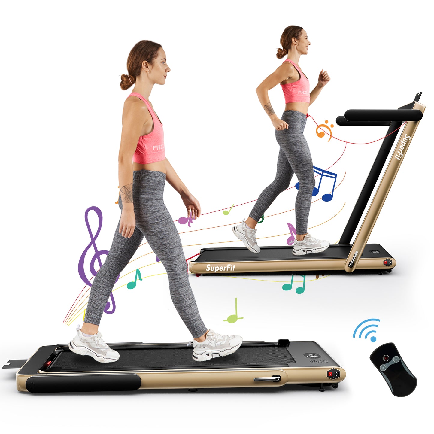 2.25HP 2 in 1 Folding Treadmill with APP Speaker Remote Control-Yellow Kids Crystal