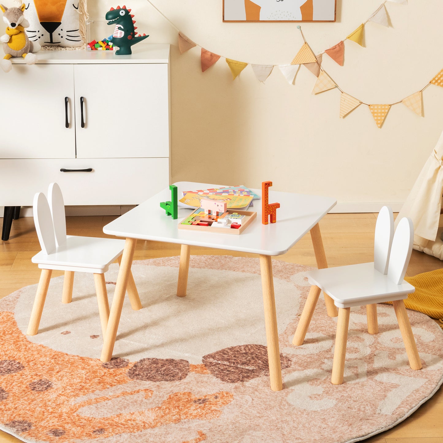 3 Pieces Kids Table and Chairs Set for Arts Crafts Snack Time-White Kids Crystal