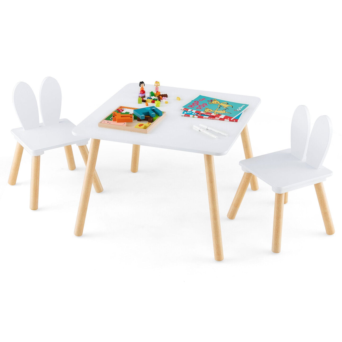 3 Pieces Kids Table and Chairs Set for Arts Crafts Snack Time-White Kids Crystal