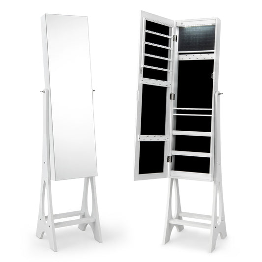 Freestanding Jewelry Cabinet Armoire Organizer with Bevel Edge Mirror-White Kids Crystal