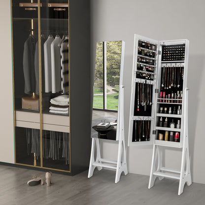 Freestanding Jewelry Cabinet Armoire Organizer with Bevel Edge Mirror-White