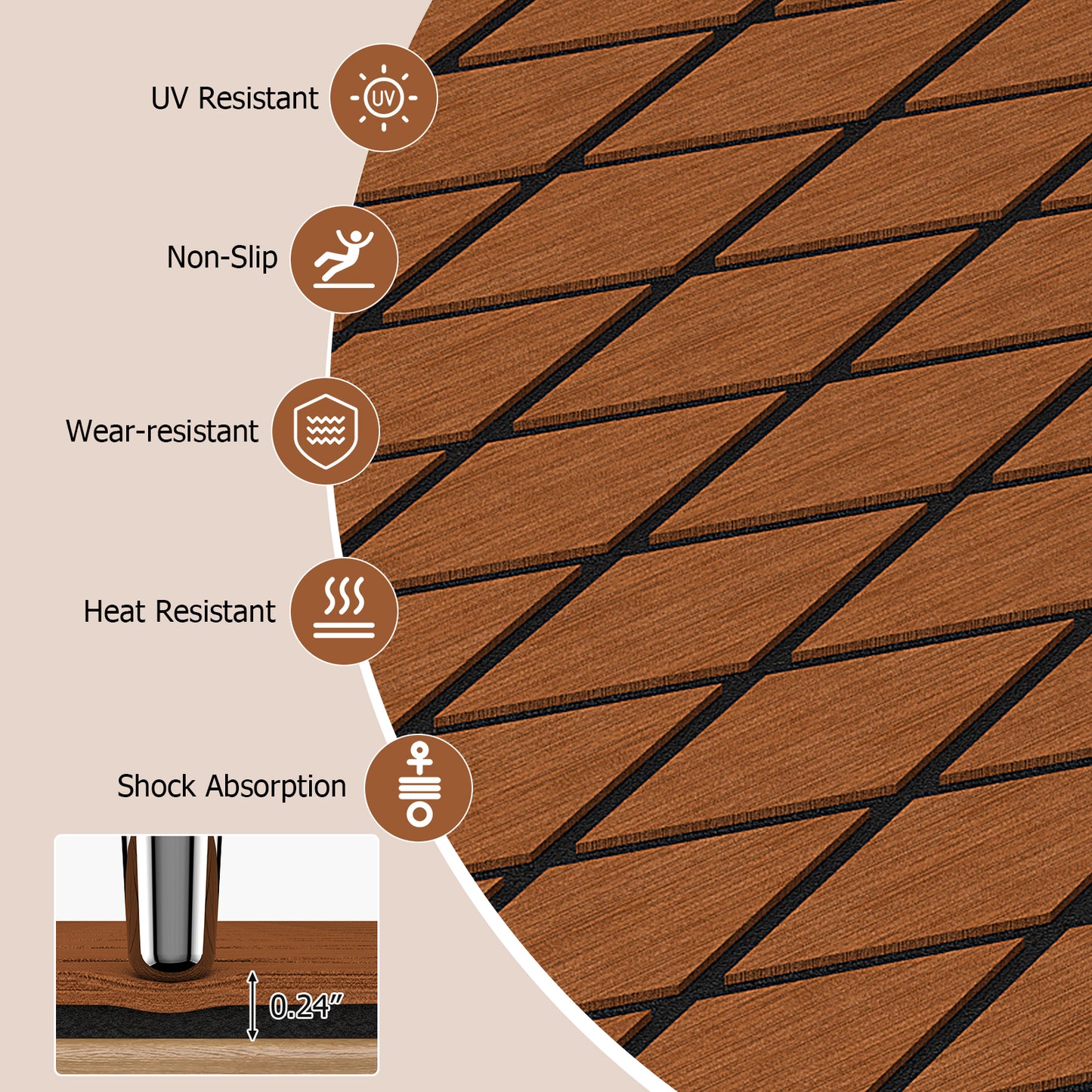 EVA Foam Boat Decking Sheet with Diamond Shape for Boat Surfboard-Brown Kids Crystal