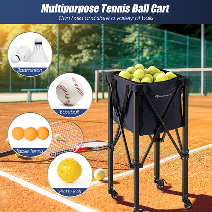 Lightweight Foldable Tennis Ball Teaching Cart with Wheels and Removable Bag-Blue