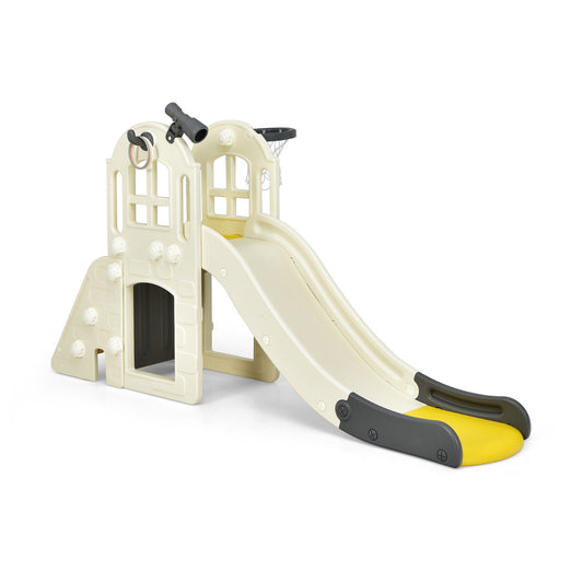 6-In-1 Large Slide for Kids Toddler Climber Slide Playset with Basketball Hoop-Yellow Kids Crystal